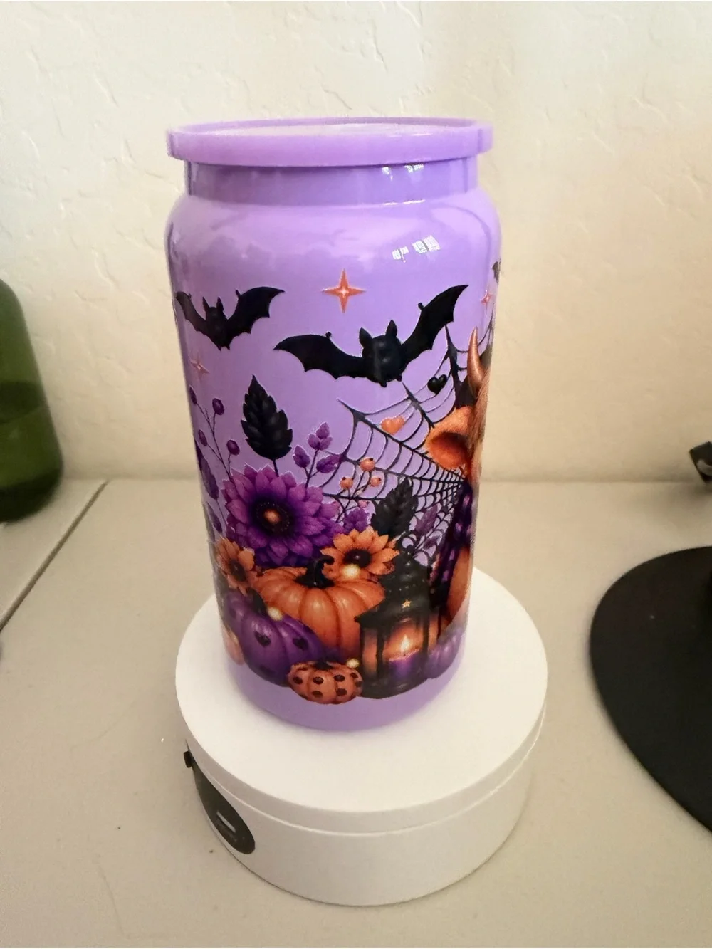 Purple Halloween Witch Bear Party Stainless steel 16 oz tumbler